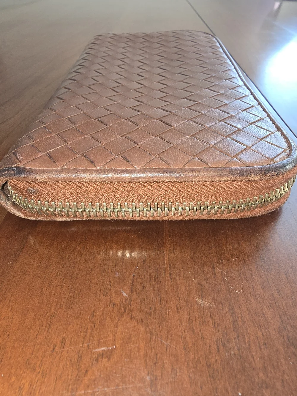 Genuine Bottega Veneta Woven Zip-Around NAPPA Leather Intrecciato Wallet, EUC